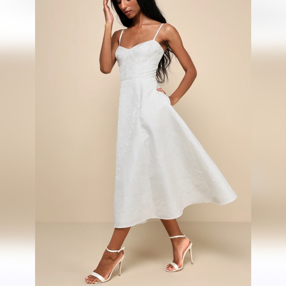 Lulu's Ivory Sweetheart Midi Dress with Spaghetti Straps - Picture 10 of 10